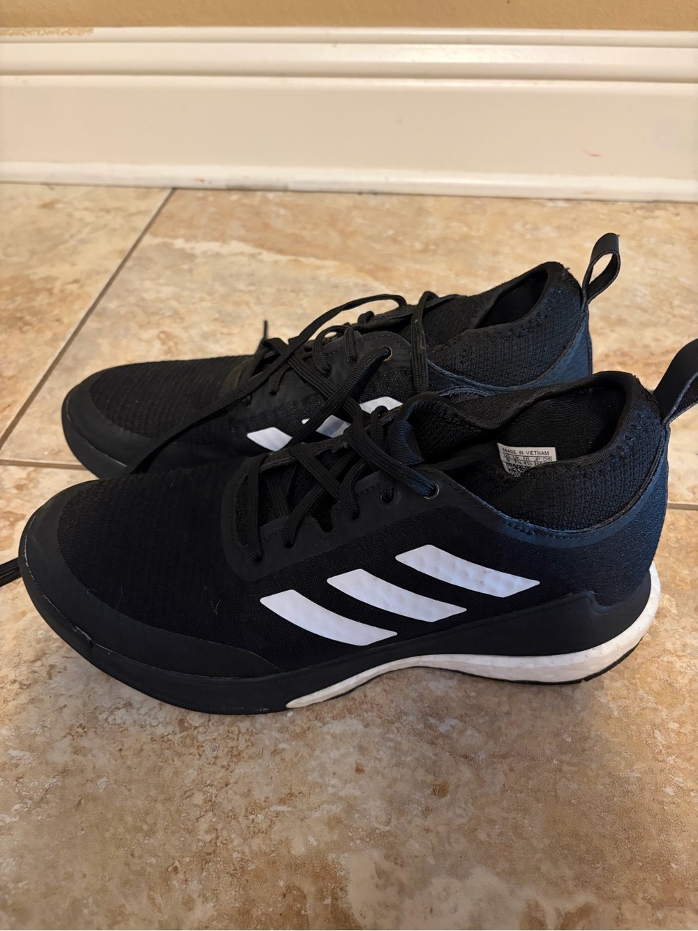 adidas Black Athletic Shoes with White Three-Stripes